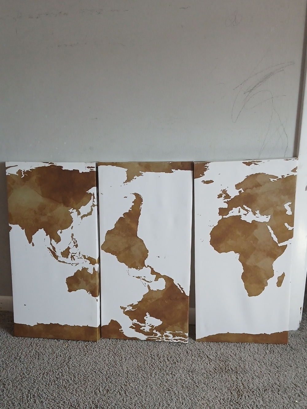 3-Piece World Map Canvas Wall Art Set - Brown/White Like New 65cm×32.5cm
